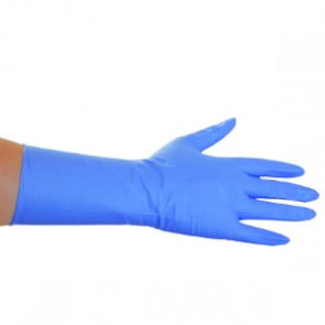 nitrile blauw poedervrij lange mouw handschoen